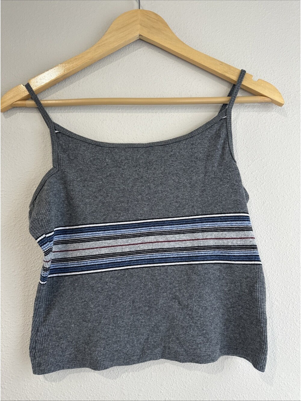 90s Y2K cropped ribbed camisole featuring indie-pop vintage stripes Size XS/S